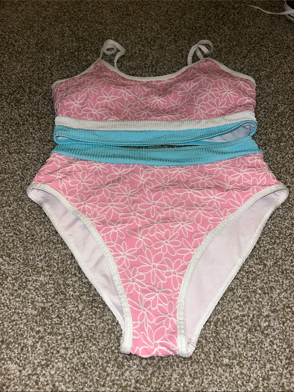 Pink Lily Pink Floral Two-Piece Bikini with Aqua Band